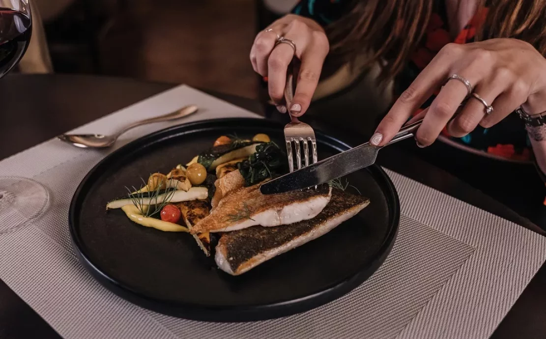 fish meal at the eat & meat restaurant in hotel h dubai